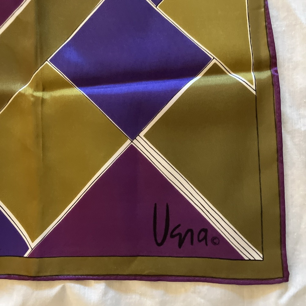 Vintage‎ Vera Neumann Scarf in Olive Purple Graphic Color Block 43" x 14"